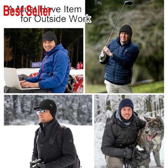 Winter Beanie with Brim Ear Flaps Fleece Lined Knit Hat Outdoor Adventure